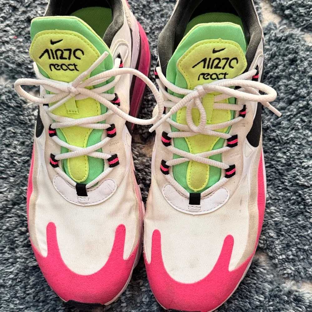 Nike Air Max 270 React Pink and White with Green Accents - Picture 2 of 8